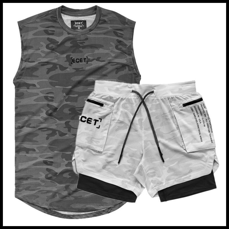 Sports Leisure Muscle Fitness Double-Layer Shorts Mesh Breathable Vest