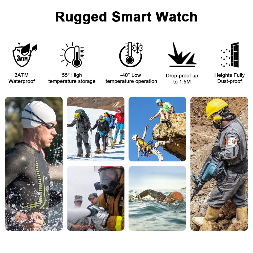 Rugged Outdoor Sports Watch Men Waterproof Fitness Tracker Smartwatch