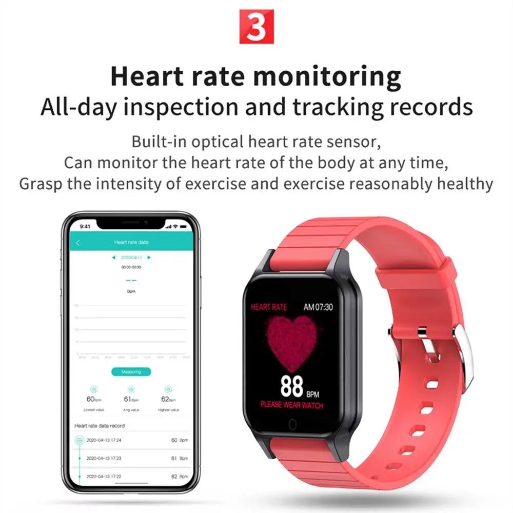 T96 Smart Watch Heart Rate Blood Pressure Temperature Fitness Tracker