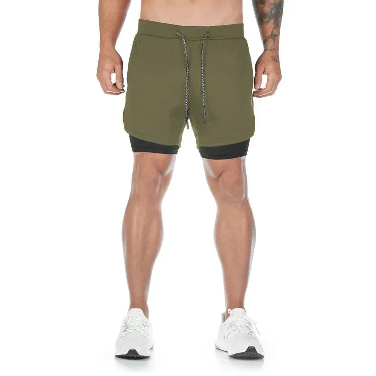 Men’s 2-in-1 Camo Running Shorts — Quick-Dry Gym Fitness Training Shorts with Inner Compression Layer for Summer Workouts