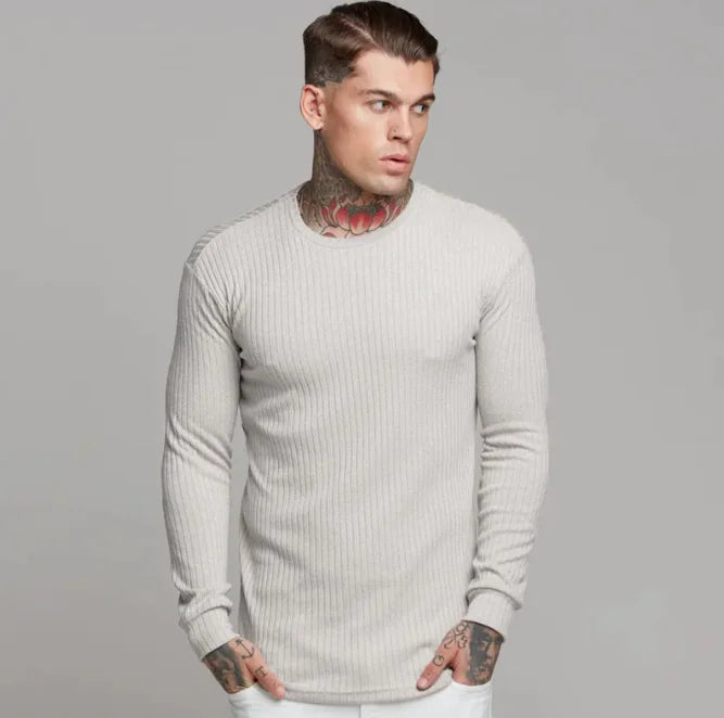 Men’s Slim Fit Long-Sleeve Sports Fitness Casual Knit Shirt