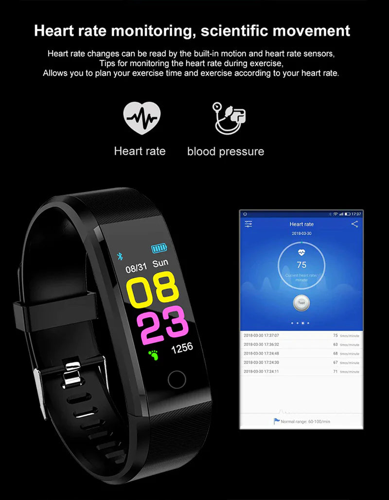 Fitness Smart Watch Activity Tracker Heart Rate Oxygen BP Monitor